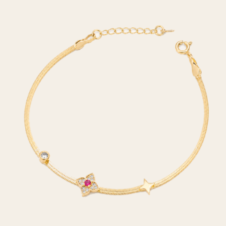 Pulsera Flor Rosa y Estrella