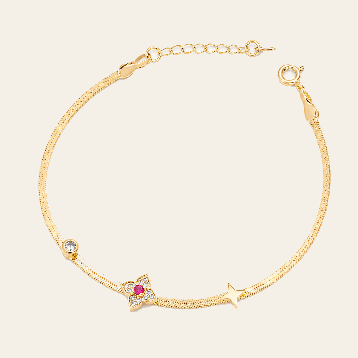 Pulsera Flor Rosa y Estrella
