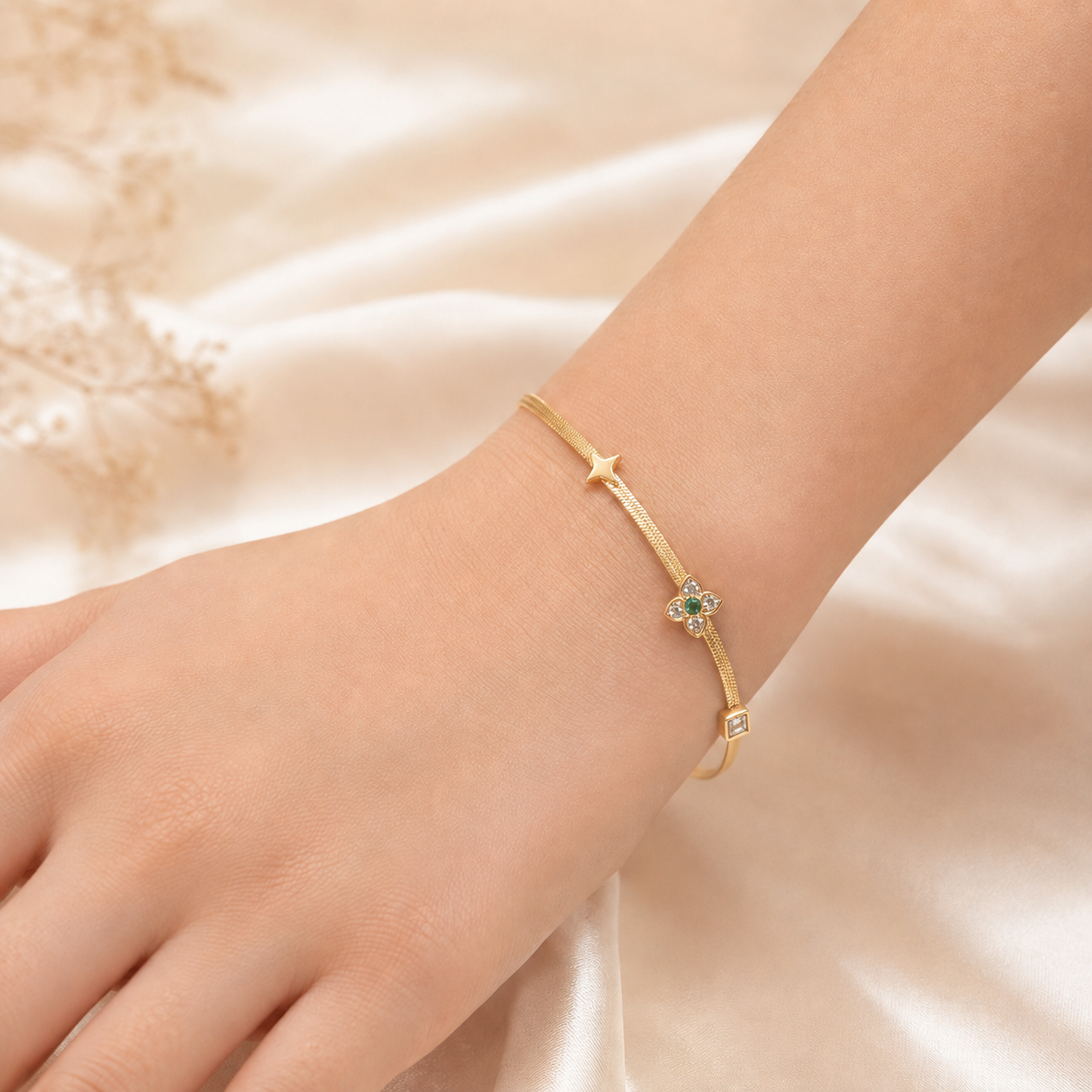 Pulsera Flor Rosa y Estrella - Imagen 2