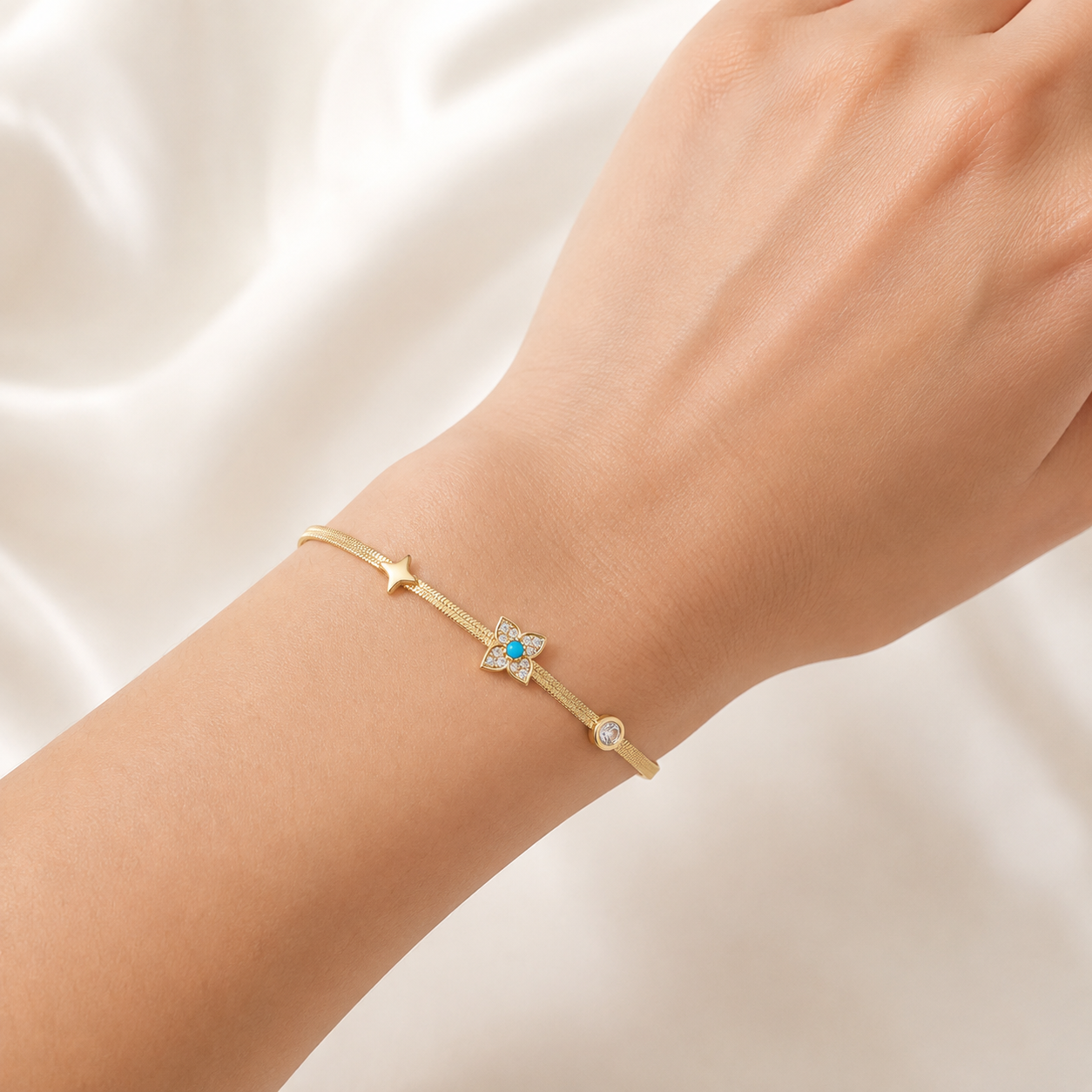 Pulsera Flor Turquesa y Estrella - Imagen 2