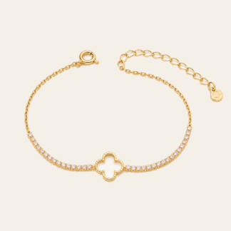 Pulsera Trébol Calado Dorado
