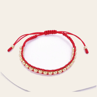 Pulsera Cordón Rojo Esferas Doradas