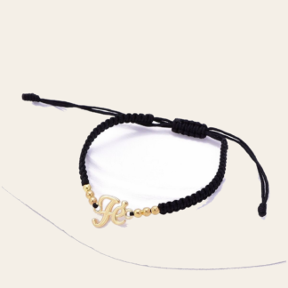 Pulsera Cordón Negro Letra Fe