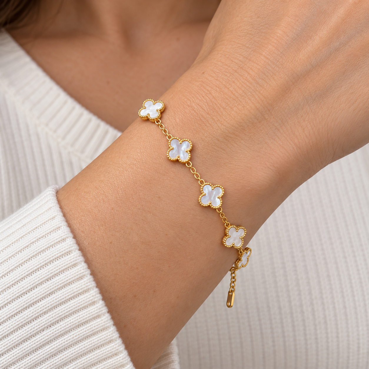 Pulsera Trébol Nácar Blanco - Imagen 2