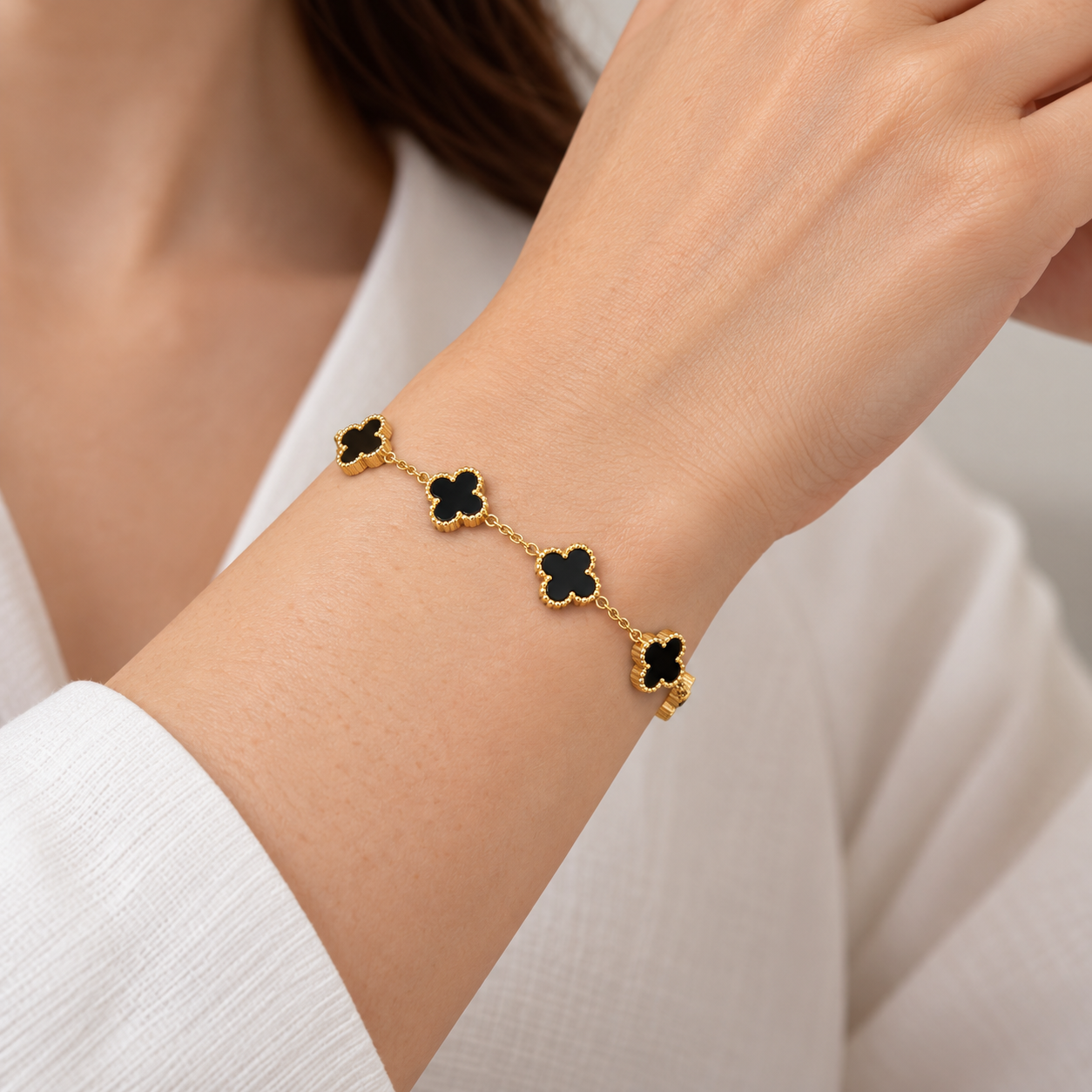 Pulsera Trébol Ónix Negro - Imagen 2