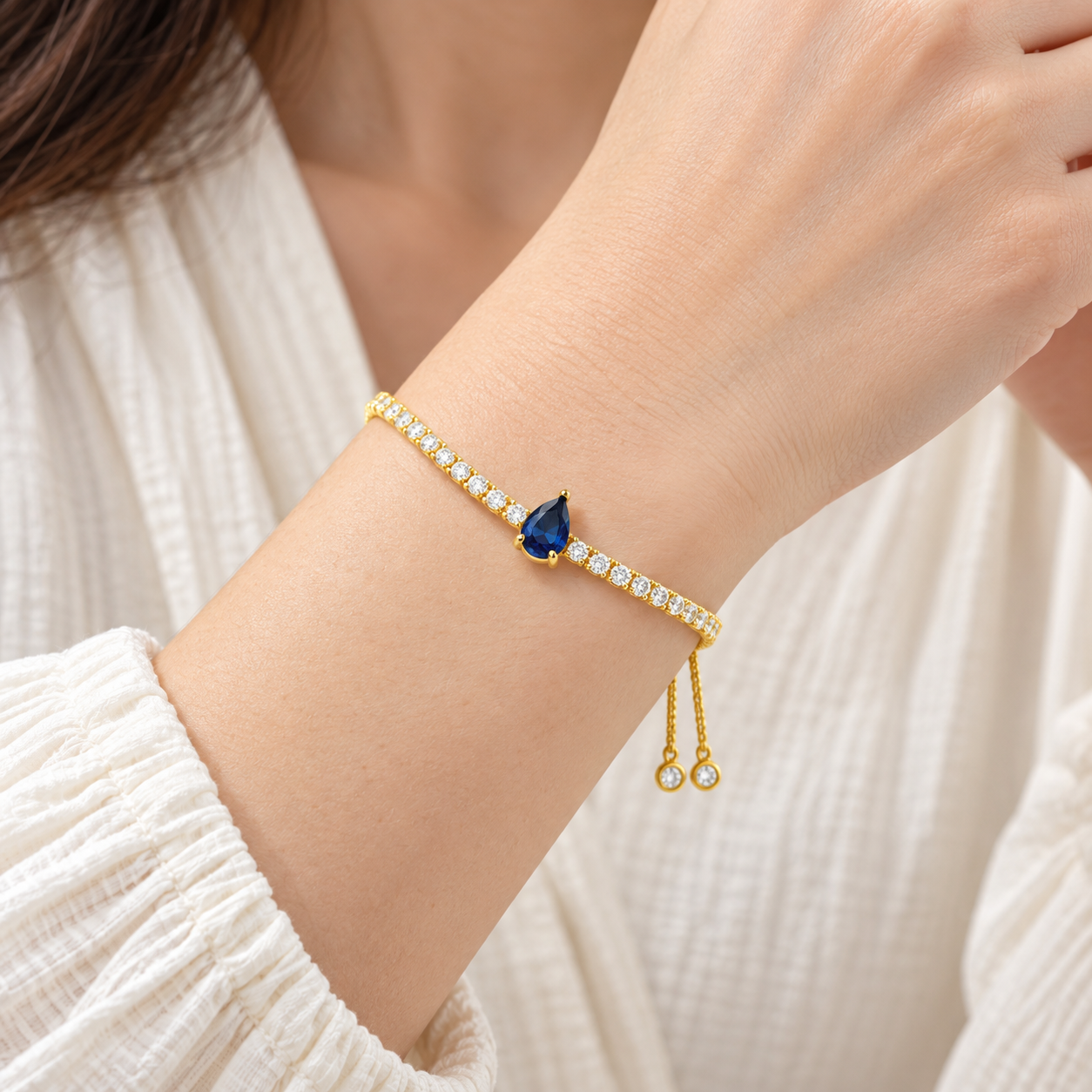 Pulsera Tenis con Piedra Azul Ajustable - Imagen 2